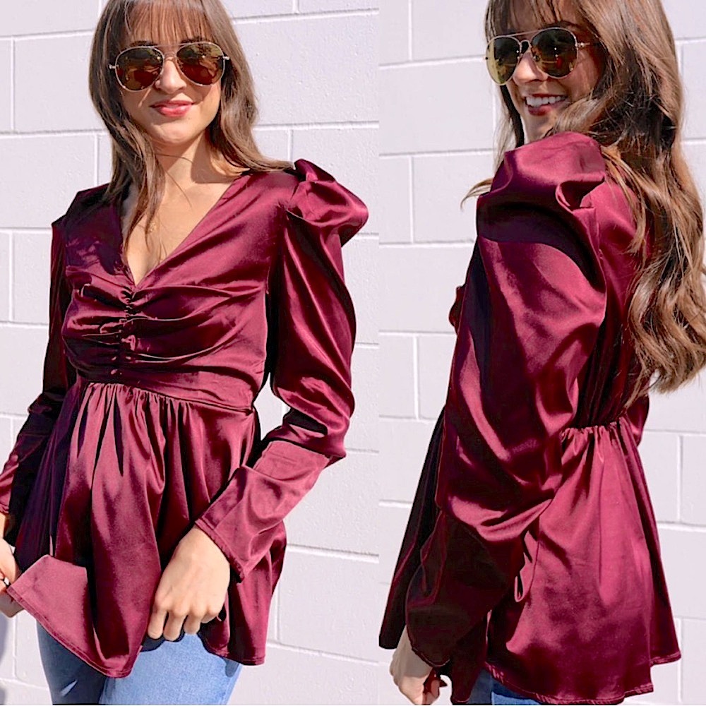 Never miss out Burgundy Peplum Blouse size Large